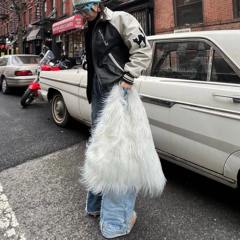 00s Cool Y2k Street Girls Hot Fluffy Furry Shoulder Bag Women Luxury Brand Fashion Faux Fur Hobos Big Tote Bag Harajuku Handbags