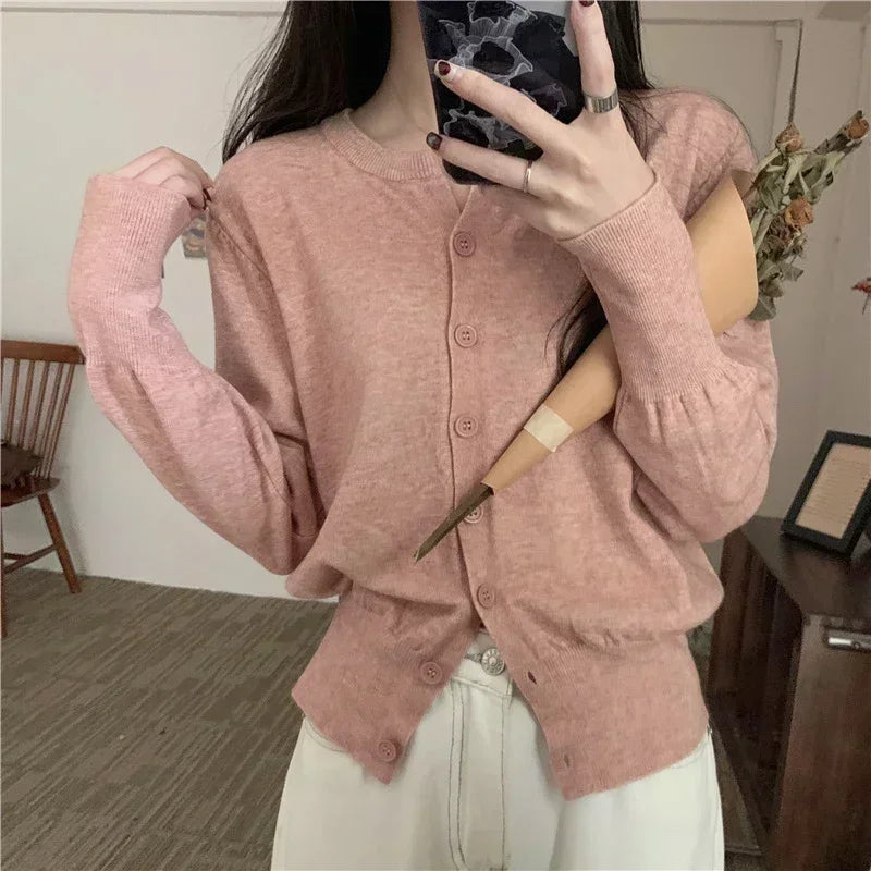 Autumn Long Sleeve Fashion Women Cardigans Sweater Knitted Coat Short Casual Single Breasted Korean Slim Chic Ladies Tops