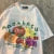 American Retro Fruit Print Round Neck Short Sleeved T-shirt For Women And Men Trendy Loose And Versatile Couple Half Sleeved Tee