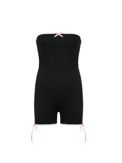 Mono ajustado sin tirantes con lazo en contraste para mujer