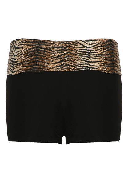 Contrast Animal Stripe Waist Slim Black Shorts For Women Summer Fashion Skinny Sexy Hot Short Pants Rave Baddie Outfits
