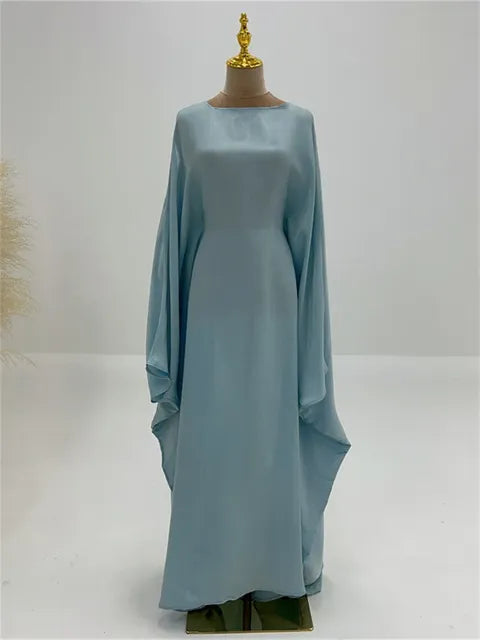 Autumn Loose Shiny Maxi Dress Women’s Butterfly Batwing Long Sleeve Muslim Clothes Party Dress Solid Female Long Dress New