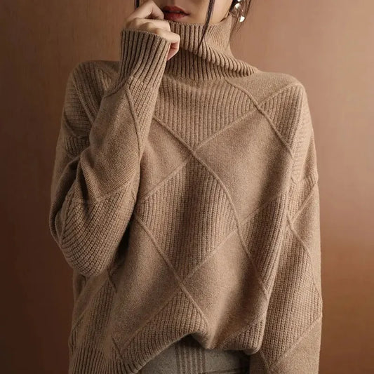 Autumn and Winter New Women’s Pullover Sweater Thickened Warmth Fashion Knitted Wool Sweater High Collar DF4845