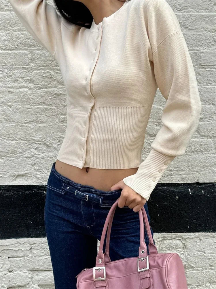 Cárdigan de punto de moda de otoño para mujer, top corto informal ajustado con retazos acanalados, cárdigan de punto para mujer, prendas de vestir exteriores