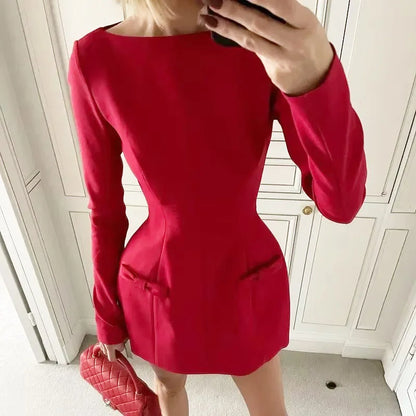 Bows Splice Long Sleeve Mini Dress Elegant Office Woman Solid Bodycon Club Party Dresses  Autumn High Waist Fashion