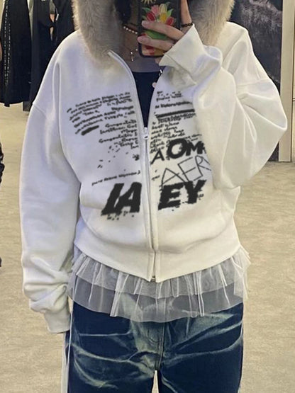 Sudadera con capucha con estampado de letras Y2k para mujer, cuello falso, ropa de moda para otoño e invierno, abrigo de estilo coreano
