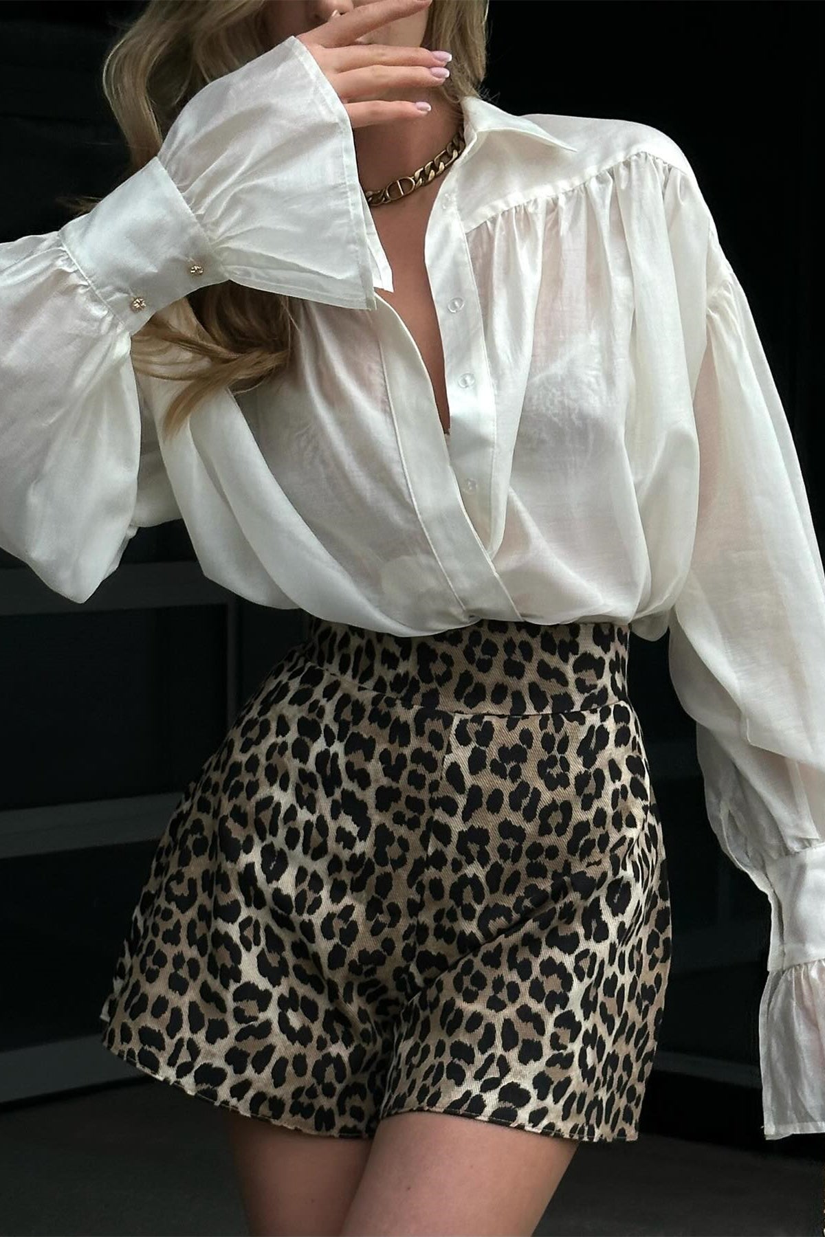 Afra Lapel Lantern Sleeve Blouse