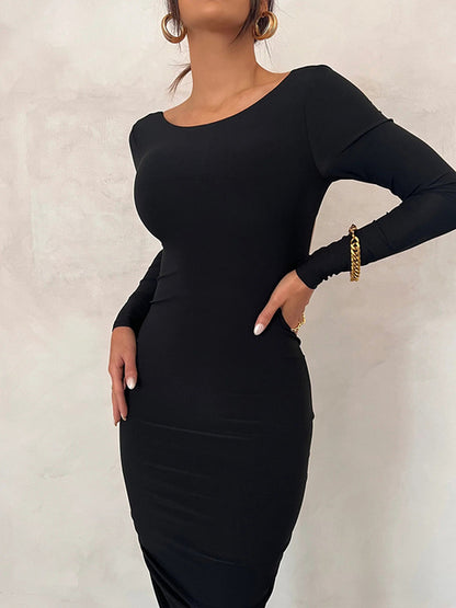 Vestido maxi fruncido con espalda descubierta y sexy para mujer, blanco, de manga larga, para noche, otoño, ajustado, elegante, para fiesta y club, 2025