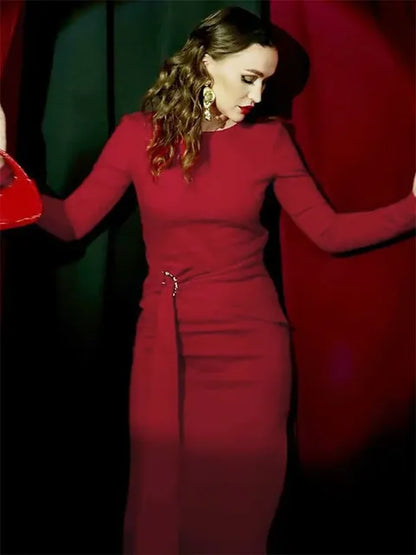 Black Fashion Lace-Up Long Dress For Women Skinny High Waist Patchwork Side Split Elegant Dress Female Party Maxi Dress