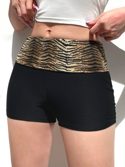 Contrast Animal Stripe Waist Slim Black Shorts For Women Summer Fashion Skinny Sexy Hot Short Pants Rave Baddie Outfits