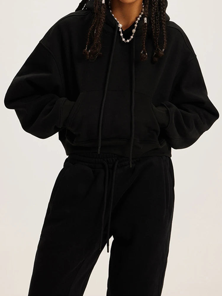 Autumn/Winter American retro hooded hoodie women plus fleece thickened Spice girls short women’s hoodie