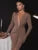 Glitter Deep V Neck Sexy Maxi Dress For Women Elegant Sparkle Long Sleeve Ruched Bodycon Split Club Party Sexy Dress