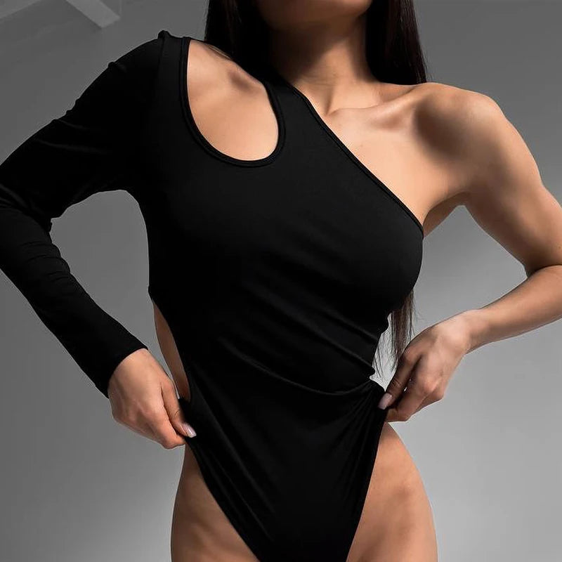 Body de mujer con un hombro descubierto y abertura, sexy, sin espalda, a la moda, elegante, para otoño, para fiesta, rave, body para mujer, tops
