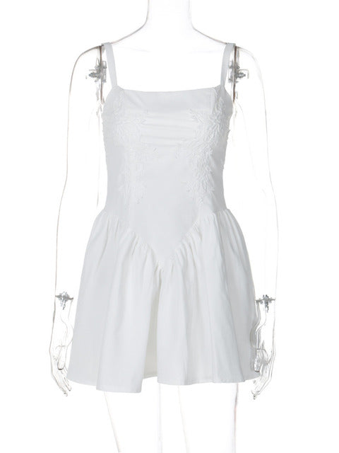 Backless Lace-up A-line Sexy Mini Dress For Women Fashion Spaghetti Strap Sleeveless Loose Club Party Dress Elegant