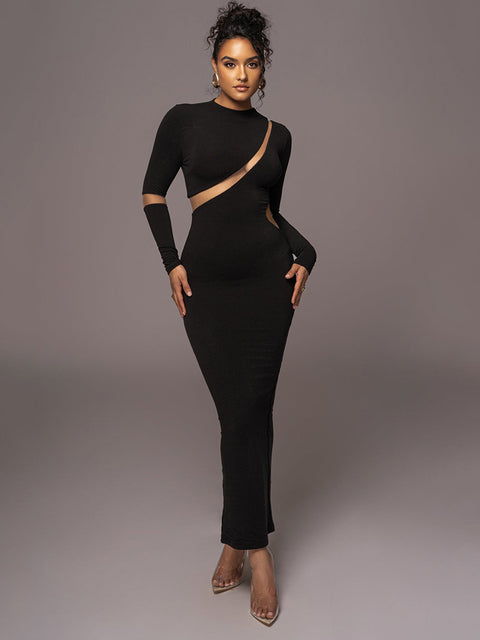 -Women’s Split Long Sleeve Midi Dress, Sexy Hollow Out, Split, Irregular, Irregular, Party, Club, Evening