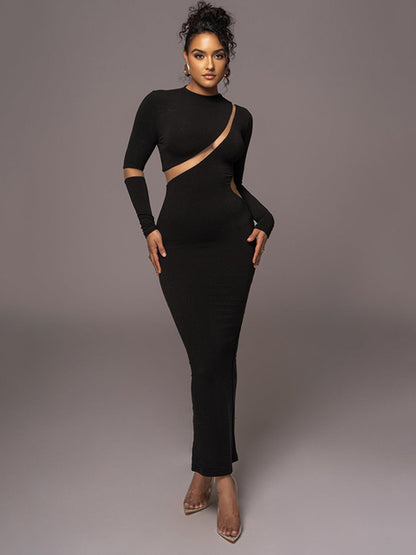 -Women’s Split Long Sleeve Midi Dress, Sexy Hollow Out, Split, Irregular, Irregular, Party, Club, Evening