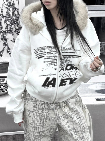 Sudadera con capucha con estampado de letras Y2k para mujer, cuello falso, ropa de moda para otoño e invierno, abrigo de estilo coreano