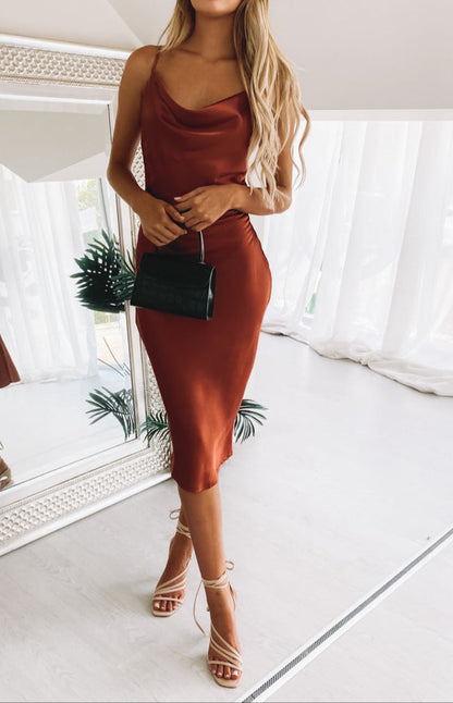 Vicenza Slip Midi Dress Rust