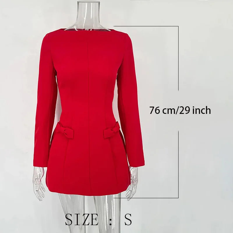 Bows Splice Long Sleeve Mini Dress Elegant Office Woman Solid Bodycon Club Party Dresses  Autumn High Waist Fashion