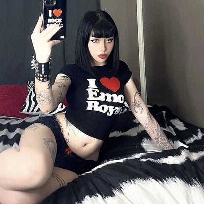 Camiseta estampada Y2K, nueva camiseta informal de moda de manga corta, top corto de verano, camiseta electrónica sexy para chica, ropa para mujer