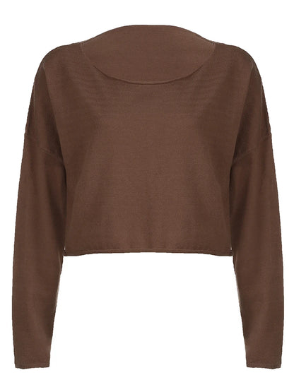 American Retro Casual Loose Knitted Pullover Jumpers For Women O Neck Long Sleeve Brown Solid Spring Autumn Sweaters