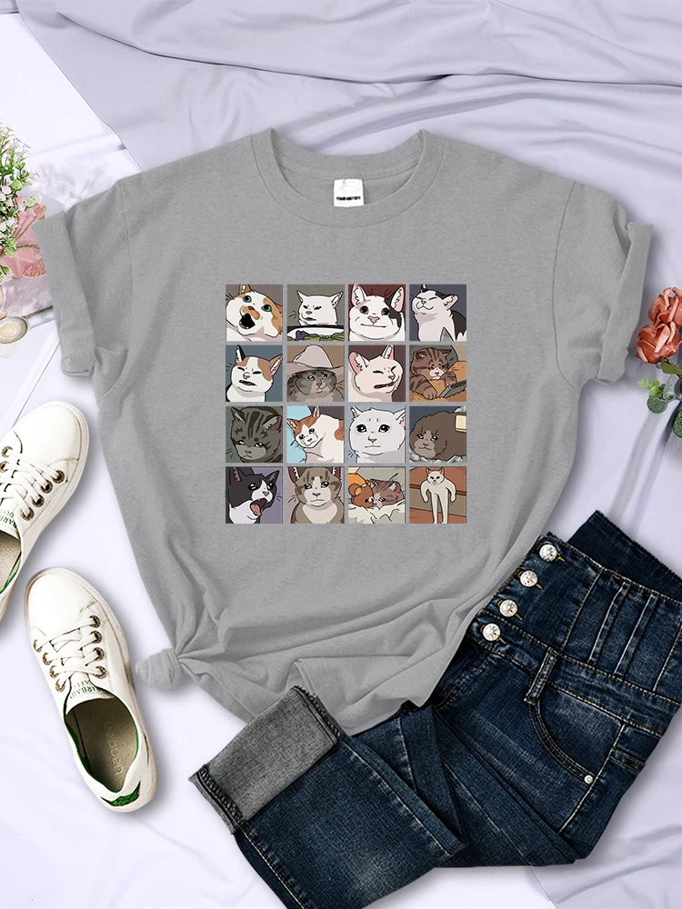 Camisetas con estampado de animales, perros y gatos para mujer, ropa de verano moderna, estilo Harajuku, camisetas deportivas, camisetas casuales multicolores para mujer