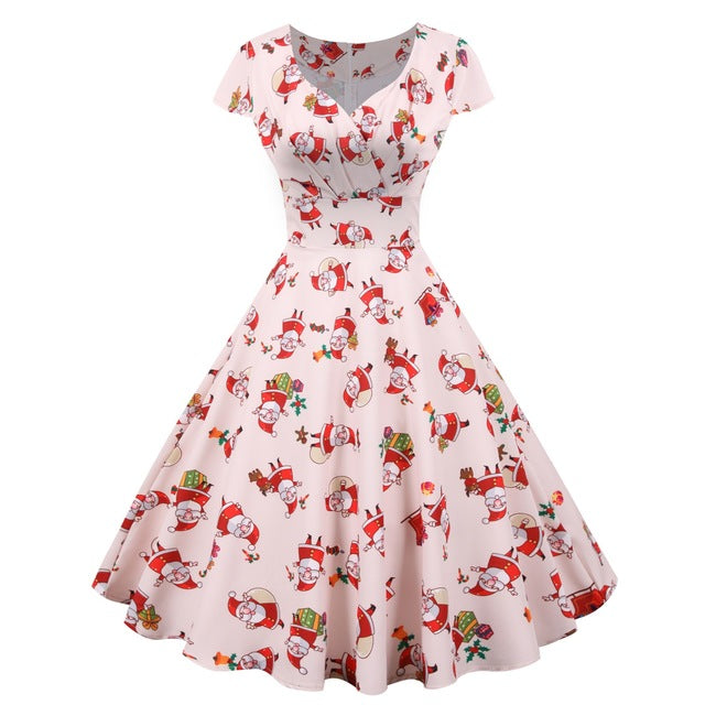 Vestidos de fiesta para el festival navideño 2025, vestidos de moda para mujer con estampado de pliegues, escote en V, vestido de línea A, vestidos vintage para ir al trabajo, nuevos