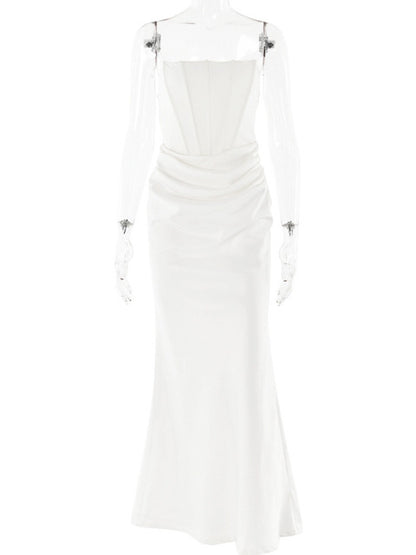 Summer New Waist Strapless Line Neck Long Dress Women Sexy Spicy Girl Elegant Backless Bodycon Party Club Evening Dress