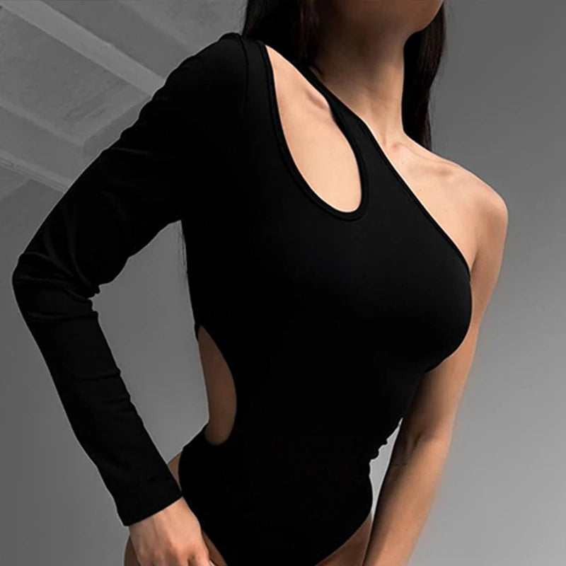 Body de mujer con un hombro descubierto y abertura, sexy, sin espalda, a la moda, elegante, para otoño, para fiesta, rave, body para mujer, tops