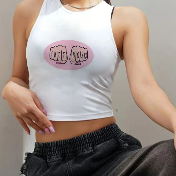 American basic round neck pullover letter print knit short sleeve T-shirt Spice Girls Summer Slim-fit crop top