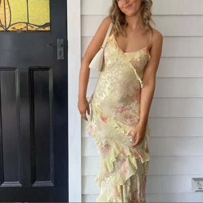 Sexy V-neck Backless Sleeveless Long Dresses Fashionable High Waist Slim Party Dress 2025 Elegant Print Women’s Evening Dress