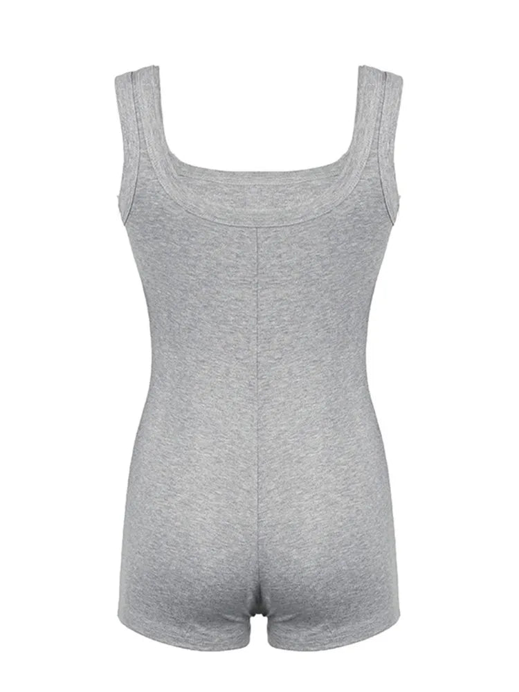 Monos ajustados sexis con cuello cuadrado y sin mangas para mujer
