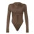 Body marrón con pliegues irregulares para mujer, elegante y chic, de manga larga, ajustado, con cuello redondo, ropa de club sexy para otoño