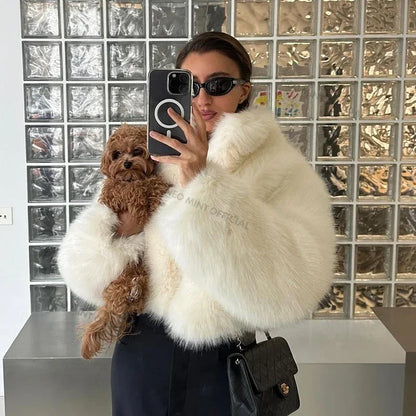 Brand Iconic Fashion Kendall Jenner Snow White Fox Fur Jacket Women Winter Fluffy Warm Faux Fur Coat Girls Streetwear