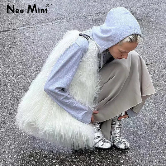 00s Cool Y2k Street Girls Hot Fluffy Furry Shoulder Bag Women Luxury Brand Fashion Faux Fur Hobos Big Tote Bag Harajuku Handbags