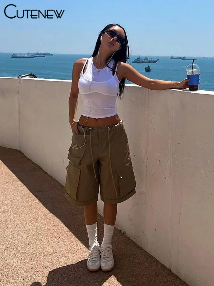 Y2K Suspender Sexy Patchwork Tank Top Women Summer Camisole Sleeveless Slim Vest Casual Solid Lady Streetwear  New