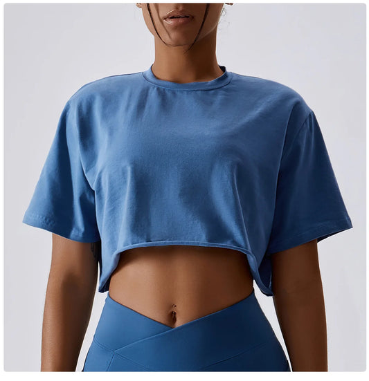 Vestido de yoga de manga corta para mujer, estilo deportivo, de baile al aire libre, estilo Y2K, camiseta deportiva holgada y versátil para fitness y tiempo libre