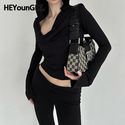 Basic Slim Fit Hooded Crop Top Elastic Long Sleeve Women Black Casual T-shirt Casual Swinging Collar Hoodies Pullover