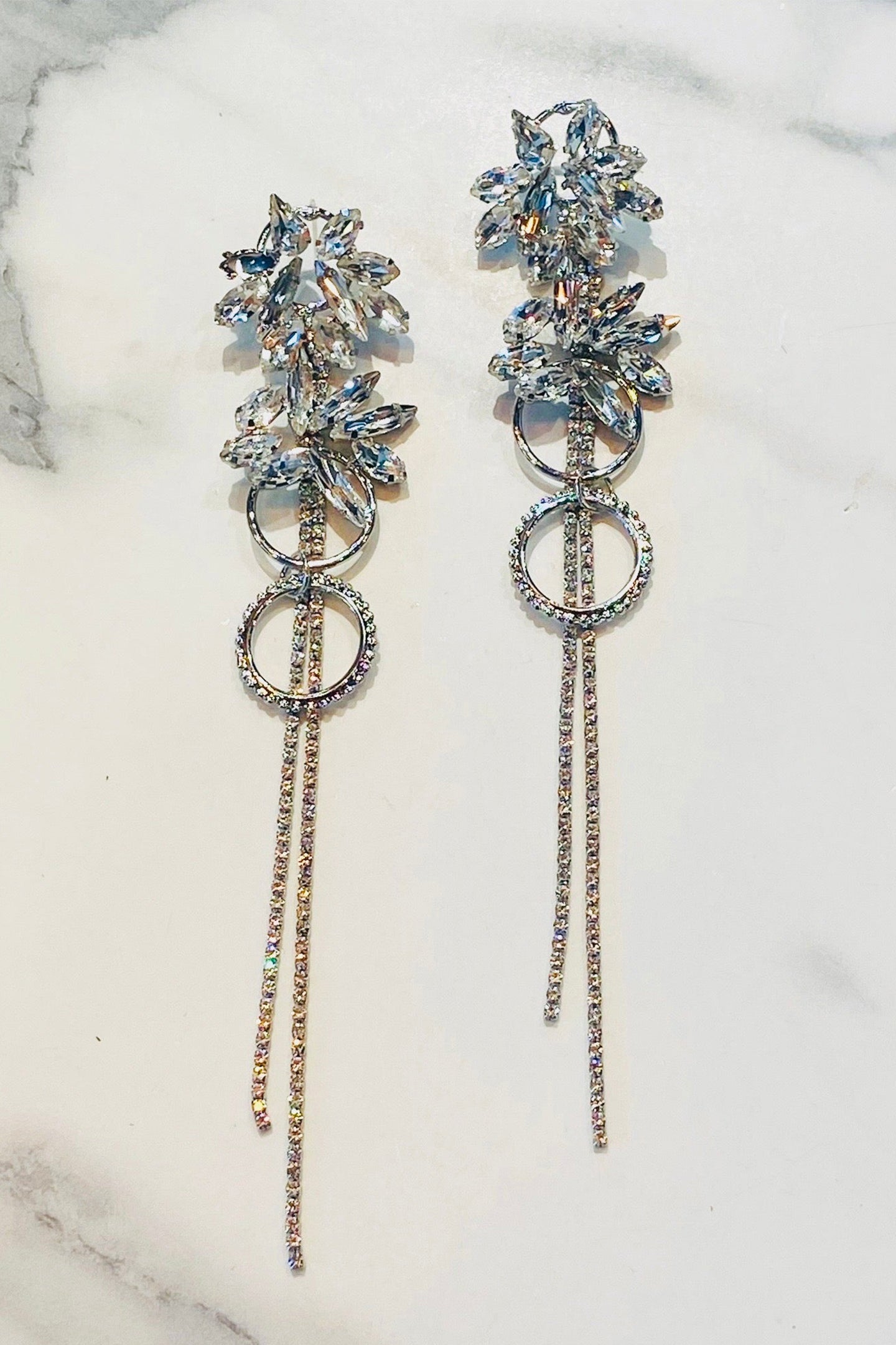 Crystal Flower Tassel Drop Earrings