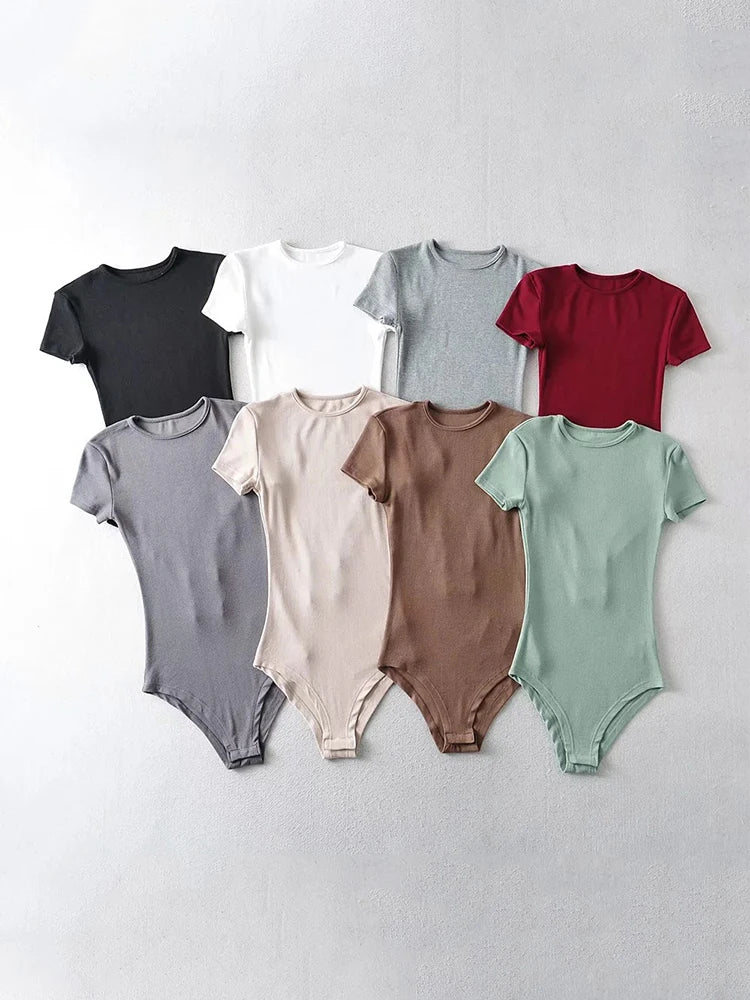 Monos sexis de verano para mujer, ajustados, de manga corta y cuello redondo, monos para mujer, ropa de calle