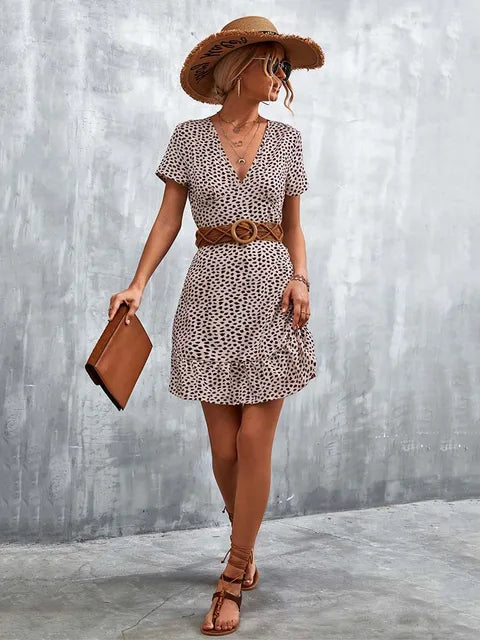 Summer Short Boho Dress Women V Neck Print Floral Party Dress Ladies Bohemian Flower Mini Dress For Women