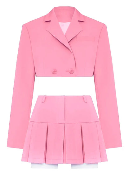 2025 Casual Blazer And Skirt Sets For Women Two Piece Set Outfits Gray Ladies Cropped Coat Blazer Femme 2-Piece Sets New