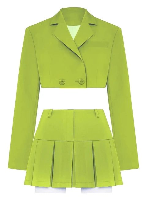 2025 Casual Blazer And Skirt Sets For Women Two Piece Set Outfits Gray Ladies Cropped Coat Blazer Femme 2-Piece Sets New