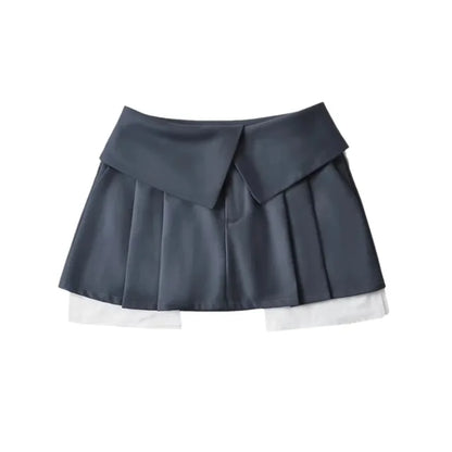 2025 New Mini Skirt For Women High Waist Gray Pleated Skirt A-Line Turn-Down Shorts Y2k Skirt With Pockets Streetwear
