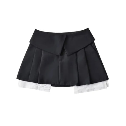 2025 New Mini Skirt For Women High Waist Gray Pleated Skirt A-Line Turn-Down Shorts Y2k Skirt With Pockets Streetwear