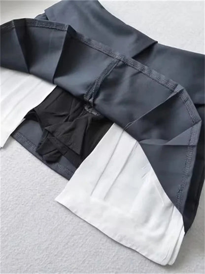 2025 New Mini Skirt For Women High Waist Gray Pleated Skirt A-Line Turn-Down Shorts Y2k Skirt With Pockets Streetwear