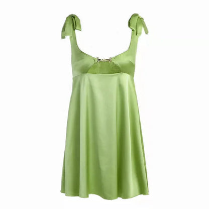 Bandage Satin Dress Women Party Sexy Backless Sleeveless Loose Dresses Ladies Hollow Out Casual Mini Dress Woman 2025 New