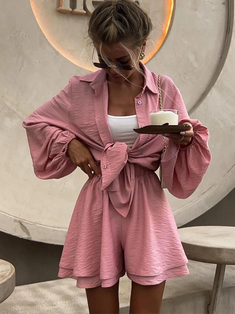 Casual Loose Short Sets For Women 2 Piece Sets Womens Outfits Spa Holiday Baggy Fashion Shorts Suits Woman 2025 Summer