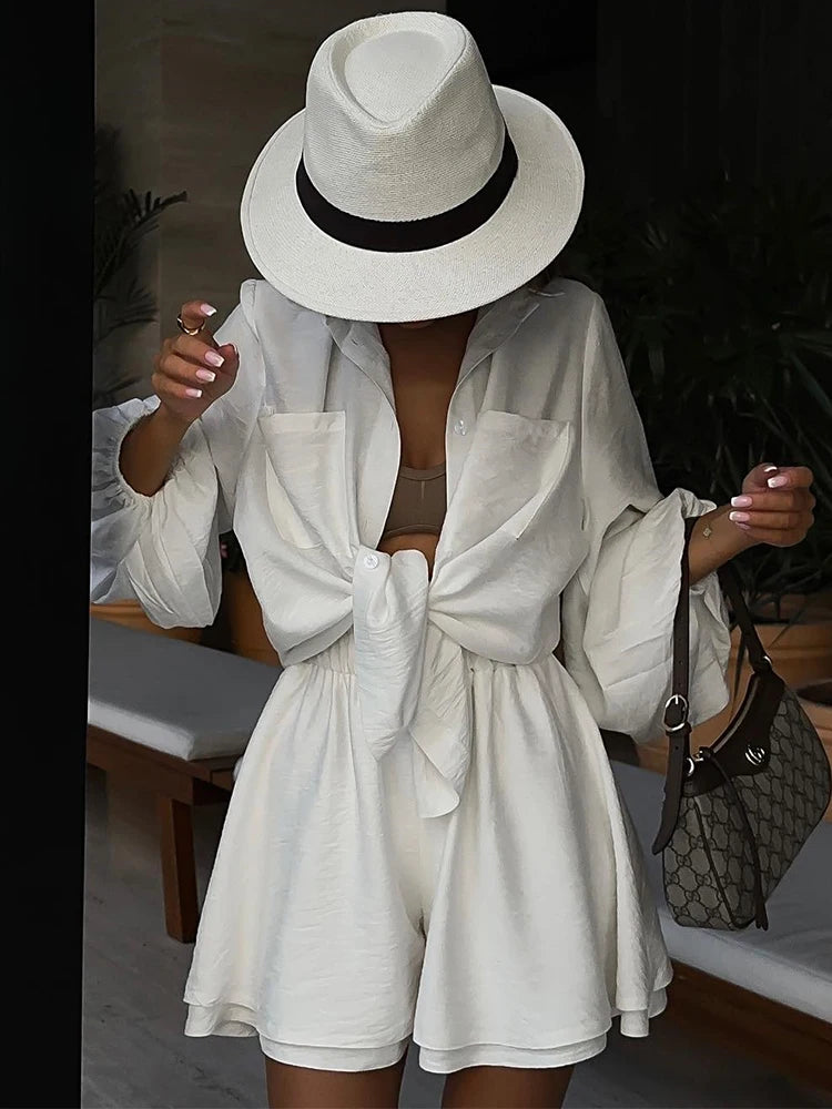 Casual Loose Short Sets For Women 2 Piece Sets Womens Outfits Spa Holiday Baggy Fashion Shorts Suits Woman 2025 Summer