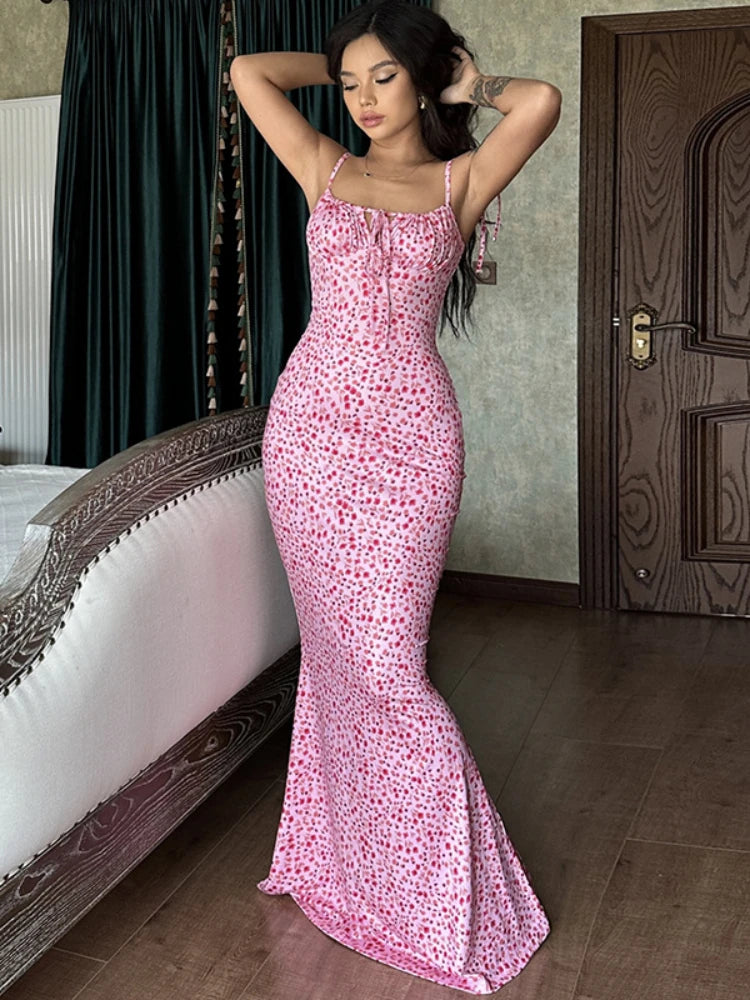 Floral Dress Women Elegant Summer Off Shoulder Lace Up Deep V Neck Dresses Ladies Holiday Casual Beach Long Dress Woman